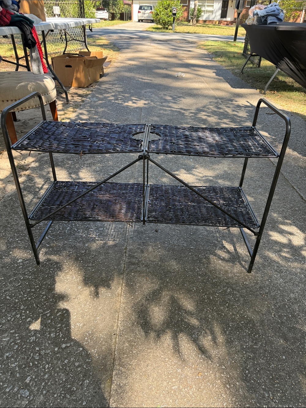 Woven 3-Tier Metal Shelf Unit - Dark Brown/Black